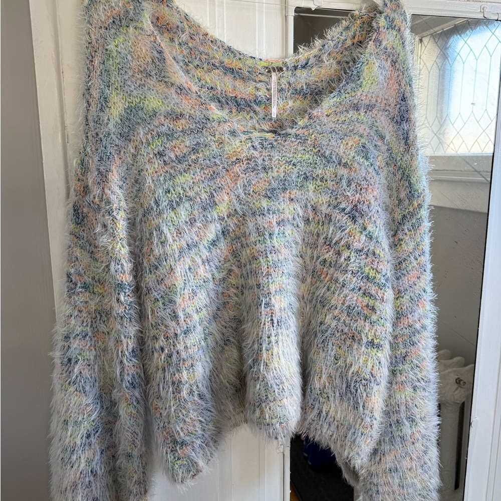 Free People oversized Cozy Multicolor Fuzzy Sweater - size large - Picture 4 of 6